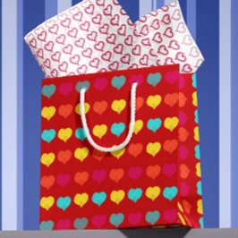 Multicolored stylish hand-drawn heart shapes ミディアムペーパーバッグ