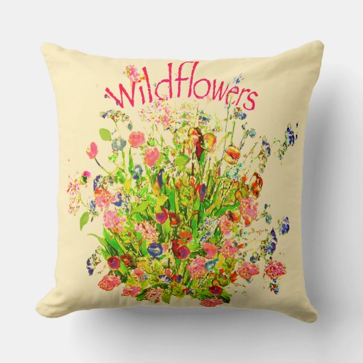 Multicolored Wildflowers Text クッション (正面)