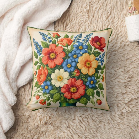 Multicolour Retro Style Floral Throw Pillow クッション (ブランケット)