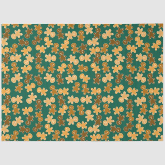 Multicultural Gingerbread Man Pattern on Green 薄葉紙 (正面)