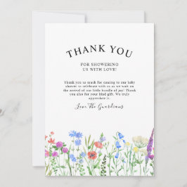 Multihued Wildflower Baby Shower Celebration サンキューカード