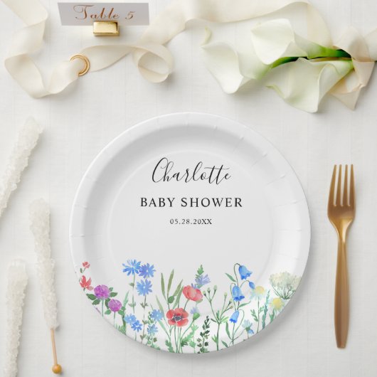 Multihued Wildflower Baby Shower Celebration ペーパープレート (ウェディング)