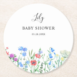 Multihued Wildflower Baby Shower Celebration ラウンドペーパーコースター