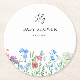 Multihued Wildflower Baby Shower Celebration ラウンドペーパーコースター
