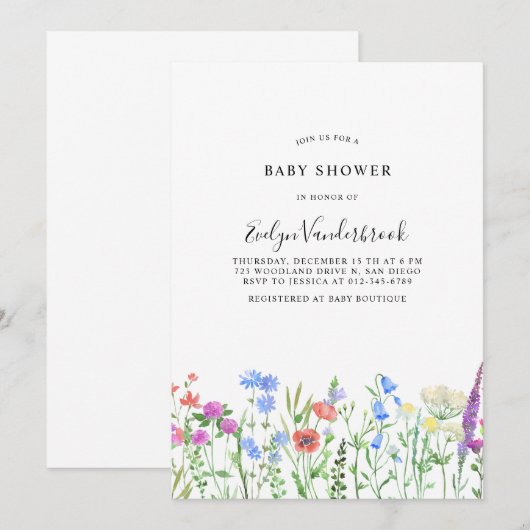 Multihued Wildflower Baby Shower Celebration 招待状 (正面/裏面)