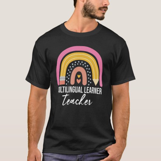 Multilingual Learner Teacher Leopard Rainbow  Teac Tシャツ (正面)