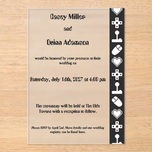 Multiplayer Mode in Black Acrylic Wedding アクリル招待状 (正面)