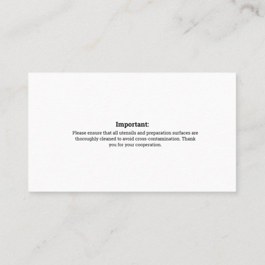 Multiple Food Allergy Alert 名刺 (裏面)