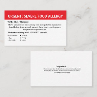 Multiple Food Allergy Alert 名刺