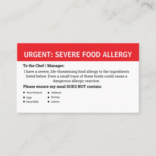 Multiple Food Allergy Alert 名刺 (正面)
