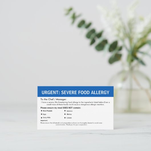 Multiple Food Allergy Alert 名刺 (スタンド正面)