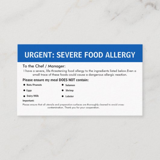 Multiple Food Allergy Alert 名刺 (正面)