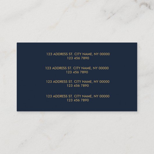 Multiple Location Business Card | Navy Blue & Gold 名刺 (裏面)