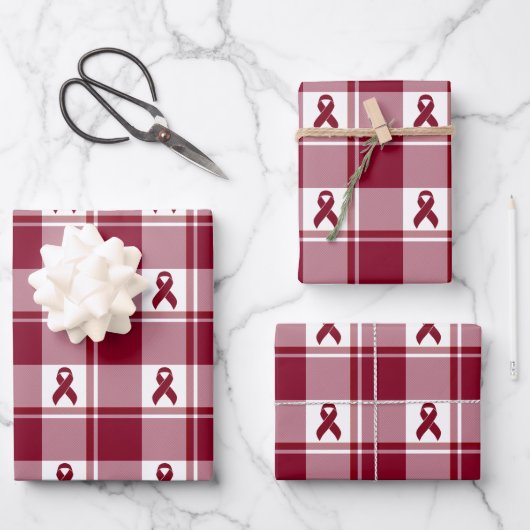 Multiple Myeloma Cancer Awareness Plaid ラッピングペーパーシート (正面)