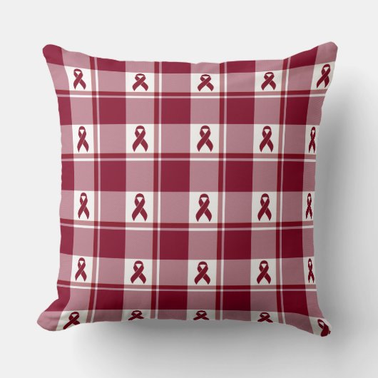 Multiple Myeloma Cancer Awareness Plaid Burgundy クッション (正面)