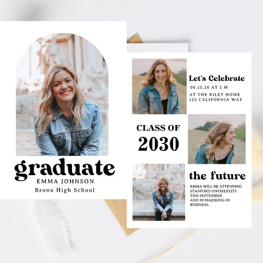 Multiple Photo Graduation Card, Minimalist Senior  招待状