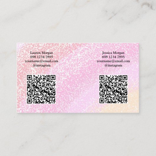 Multiple QR Code 2 Names & Contact Pink Glitter 名刺 (裏面)