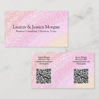 Multiple QR Code 2 Names & Contact Pink Glitter 名刺