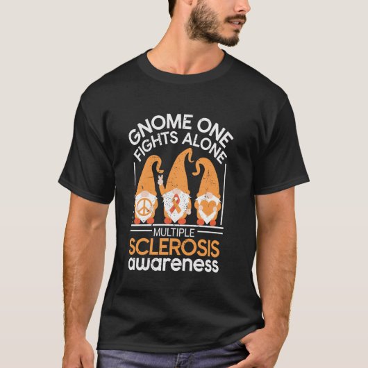Multiple Sclerosis Gnome One Fights Alone MS Aware Tシャツ (正面)