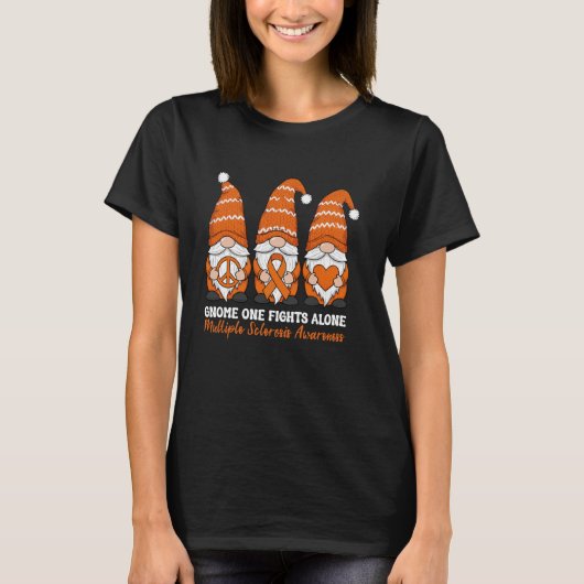 Multiple Sclerosis Gnome One Fights Alone MS Aware Tシャツ (正面)