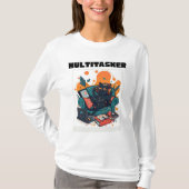 Multitasker Cat - Funny Lazy Gaming Cat Longsleeve Tシャツ (正面)