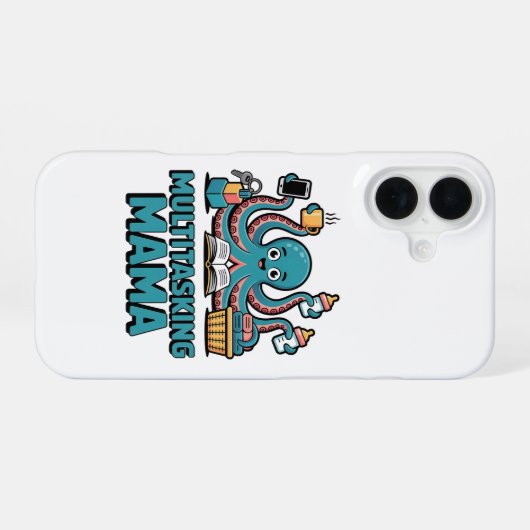 Multitasking Mama Funny Octopus iPhone 16 Case Cut 16ケース (裏面横)