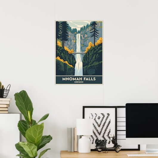 Multnomah Falls Oregon ポスター (ホームオフィス)