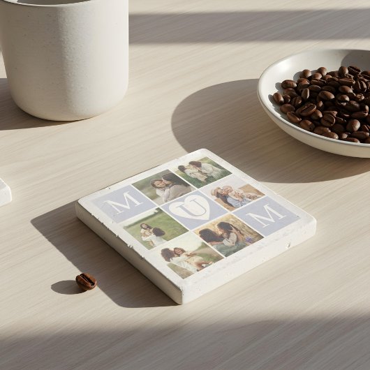 MumハートコラージュGird Monogram Keepsake ストーンコースター