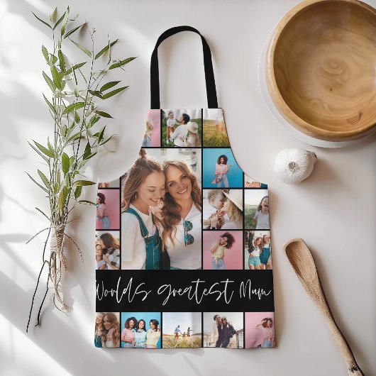 Mumフォトコラージュモダンタイポグラフィシンプルブラック エプロン