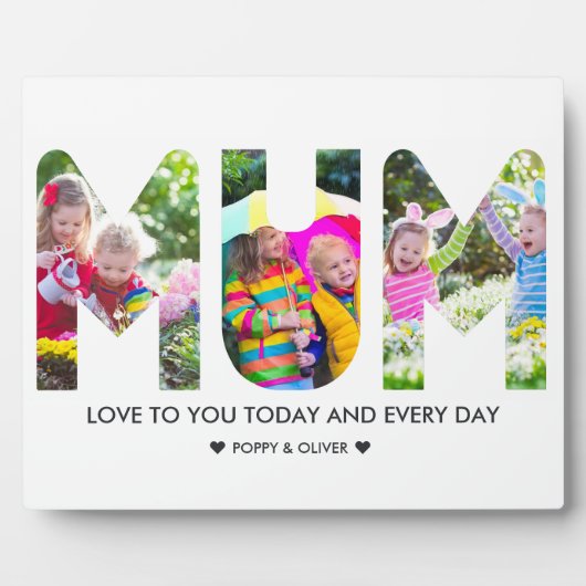 MUMフォトコラージュ3文字切り出し パーソナライズされた フォトプラーク (正面)