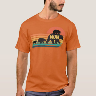 Mum Bear with Cubs Vintage Sunset - Retro Family o Tシャツ