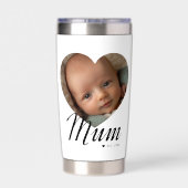 Mum Established Script ハート 写真 ホワイト 保温保冷タンブラー (背面)