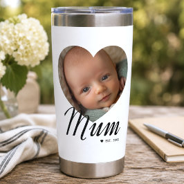 Mum Established Script ハート 写真 ホワイト 保温保冷タンブラー