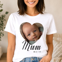 Mum Established Script ハート 写真 ホワイト Tシャツ