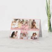 Mum Ever 最高の Photo Family Collage Pink Woodgrain カード (正面)