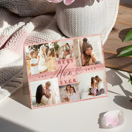 Mum Ever 最高の Photo Family Collage Pink Woodgrain カード