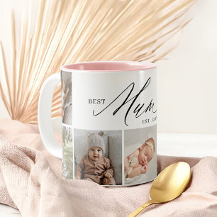 Mum Ever 最高の Script Mothers Day 7 Photo Collage ツートーンマグカップ
