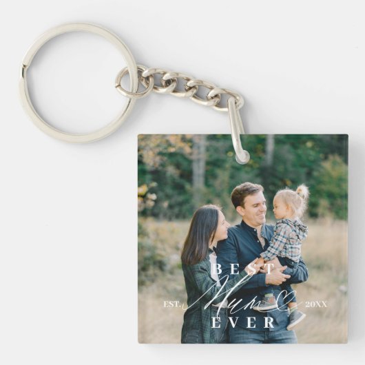 Mum Ever 最高の Script Mother's Day Photo Keepsake キーホルダー (正面)