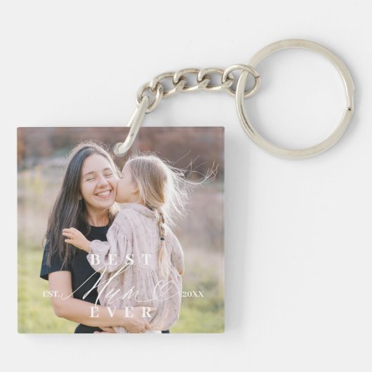 Mum Ever 最高の Script Mother's Day Photo Keepsake キーホルダー (裏面)
