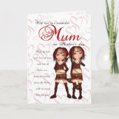 Mum Mother's Day Card From Twins - 2つの可愛い小妖精や小人 カード (正面)