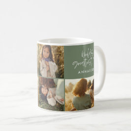 Mum Photoコラーゲ緑のモダン母親の日 コーヒーマグカップ