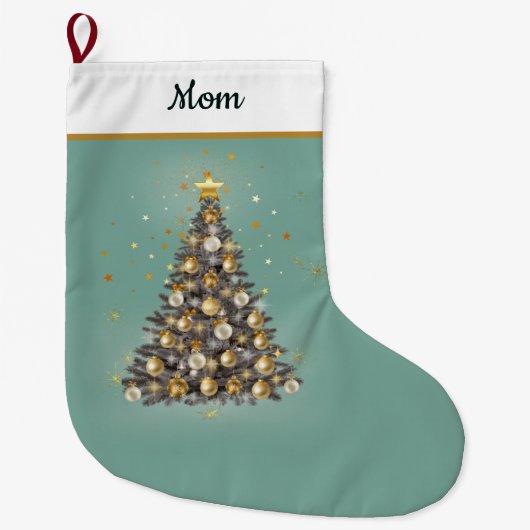 . Mum’s Christmas Stocking – Warm Green Festive ラージクリスマスストッキング (正面)