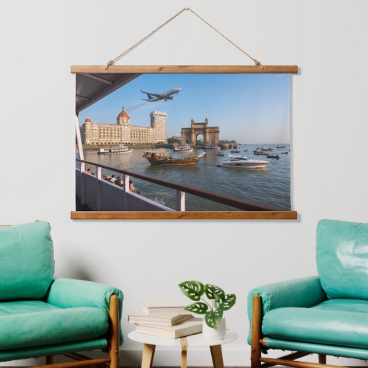 Mumbai Harbor Hanging Wall Scroll  36"x26"  吊り下げ型タペストリー (リビング)