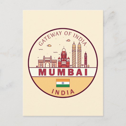 Mumbai India City Skyline Emblem ポストカード (正面)
