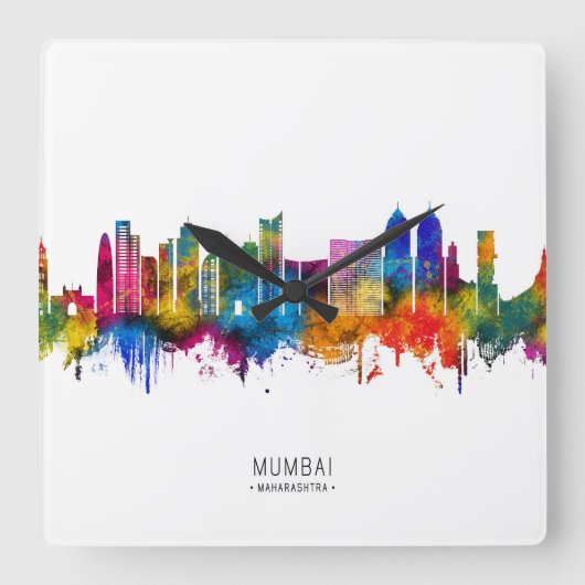 Mumbai Maharashtra Skyline スクエア壁時計 (正面)