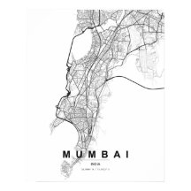 Mumbai Minimalist Map (Black & White)