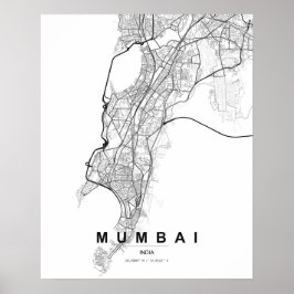 Mumbai Minimalist Map (Black & White) ポスター