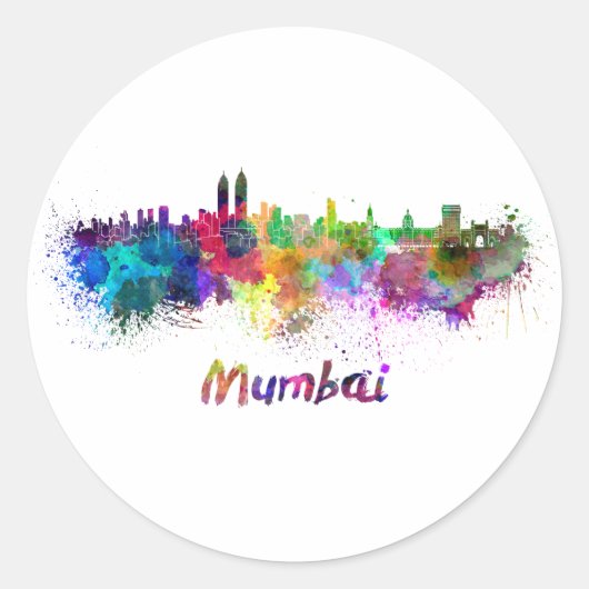 Mumbai skyline in watercolor ラウンドシール (正面)