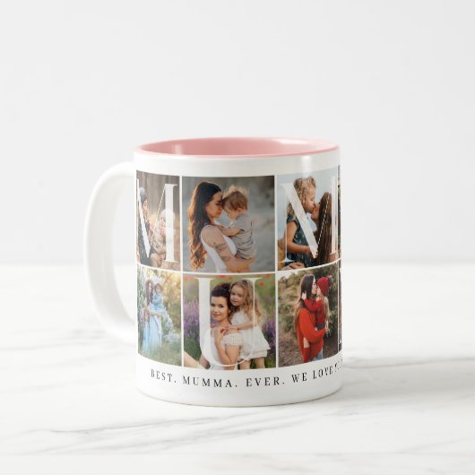 Mumma Collageモダン, 10フォトグリッド,母への贈り物 ツートーンマグカップ (正面左)