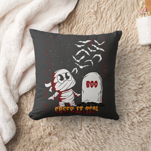 Mummy at Grave Boo Halloween クッション (ブランケット)